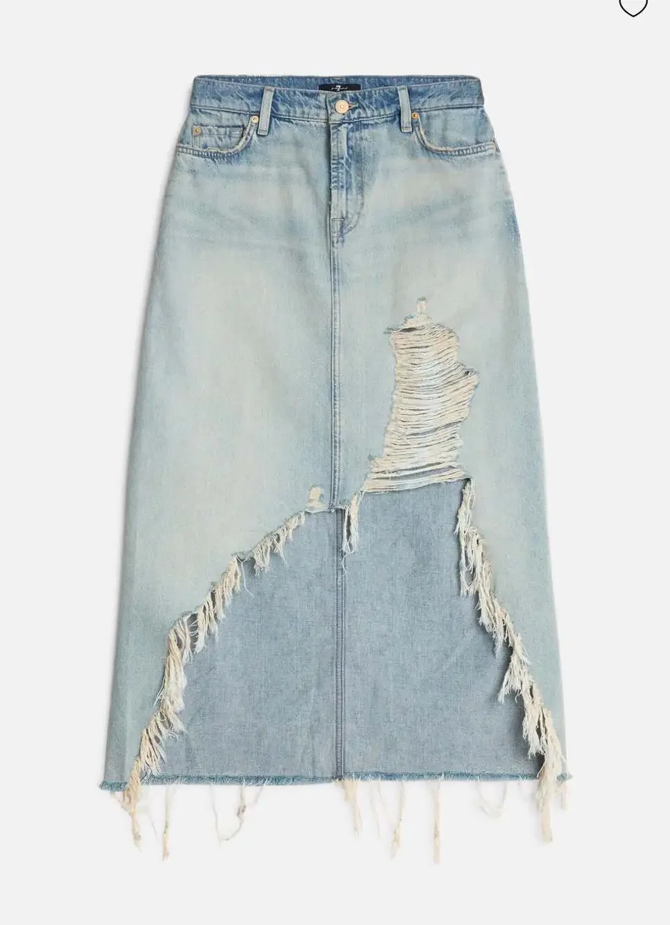 7 For All Mankind Raw-Edge Denim Midi Skirt size 30 new w/ defects